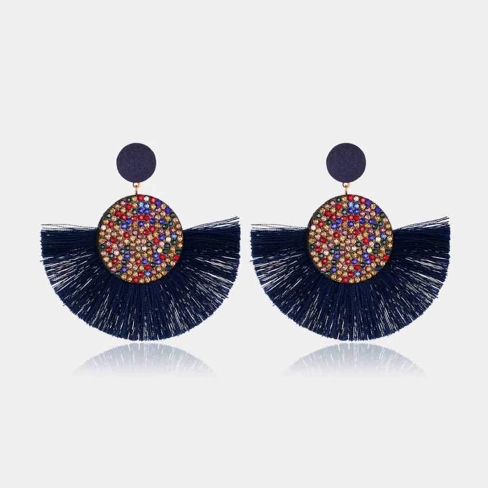 ❤️ Awesome Large Colorful Rhinestone Circle Threaded Stud Earrings ❤️ - Picture 3 of 3